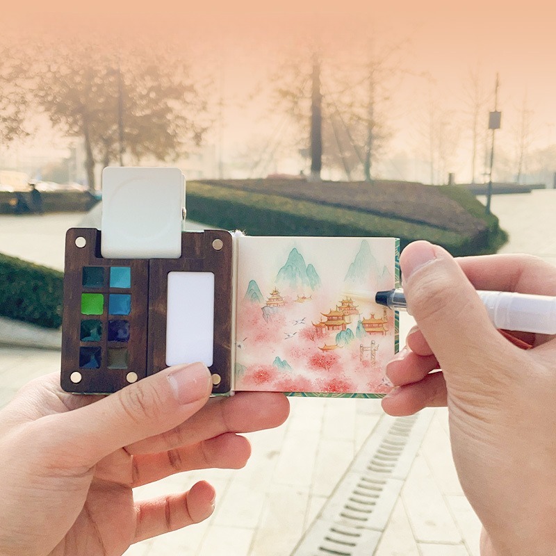 Watercolor Paint Set Solid Pigment - Mini Portable Watercolor Pigment 8 Colors