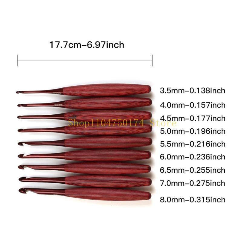9Pcs Ergonomic Grip Aluminium  - огляд і ціна Wooden Crochet Hooks Ergonomic Handle