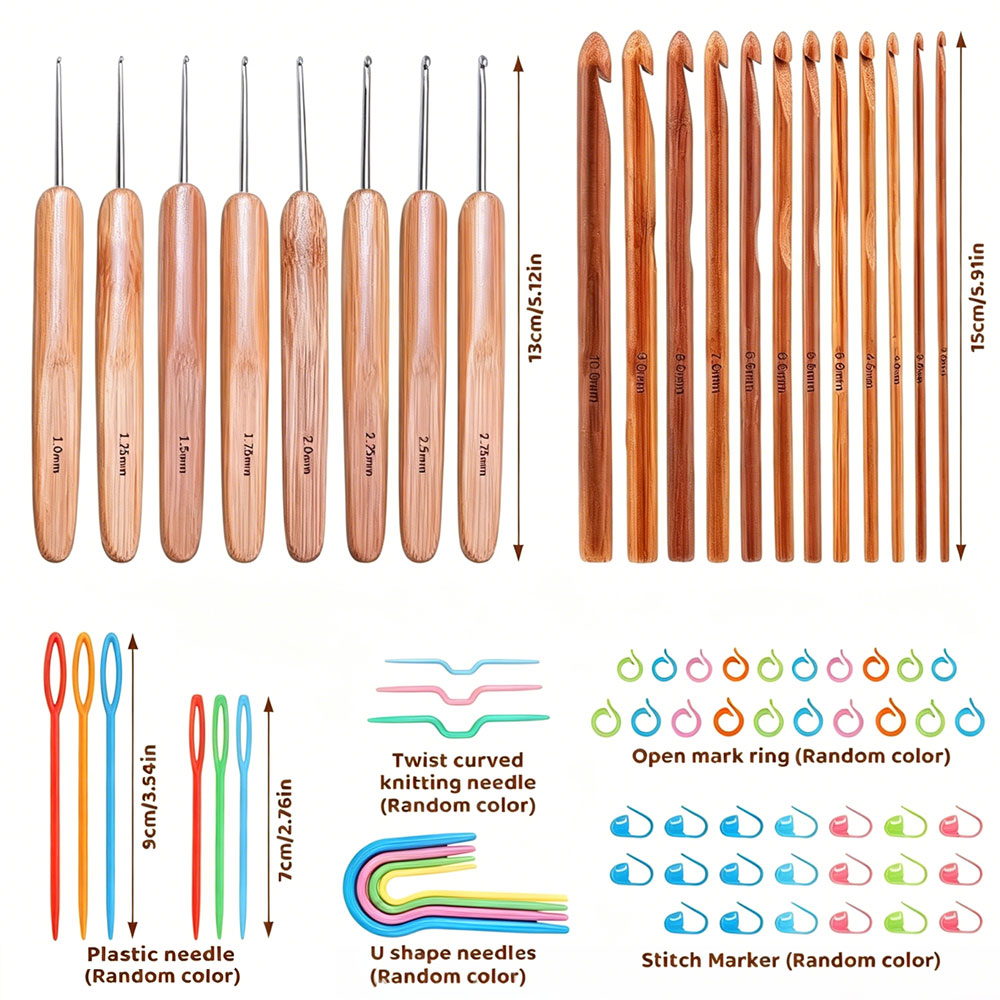 74pcs Bamboo Crochet Hooks Set - огляд і ціна Sewing