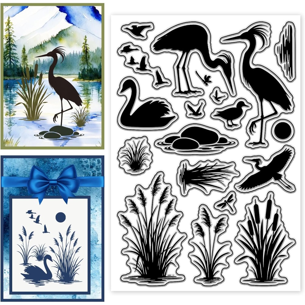 Wetlands Birds Pattern Clear S - огляд і ціна Clear Silicone Stamps For Card Making