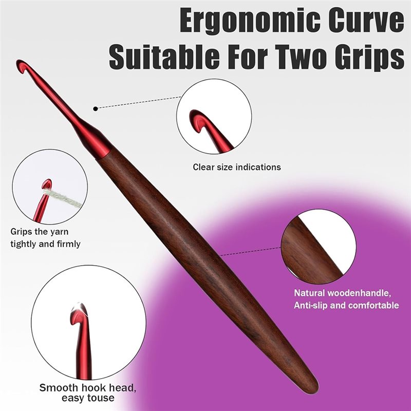 A59Z-Ergonomic Wooden Handle C - огляд і ціна Wooden Crochet Hooks Ergonomic Handle