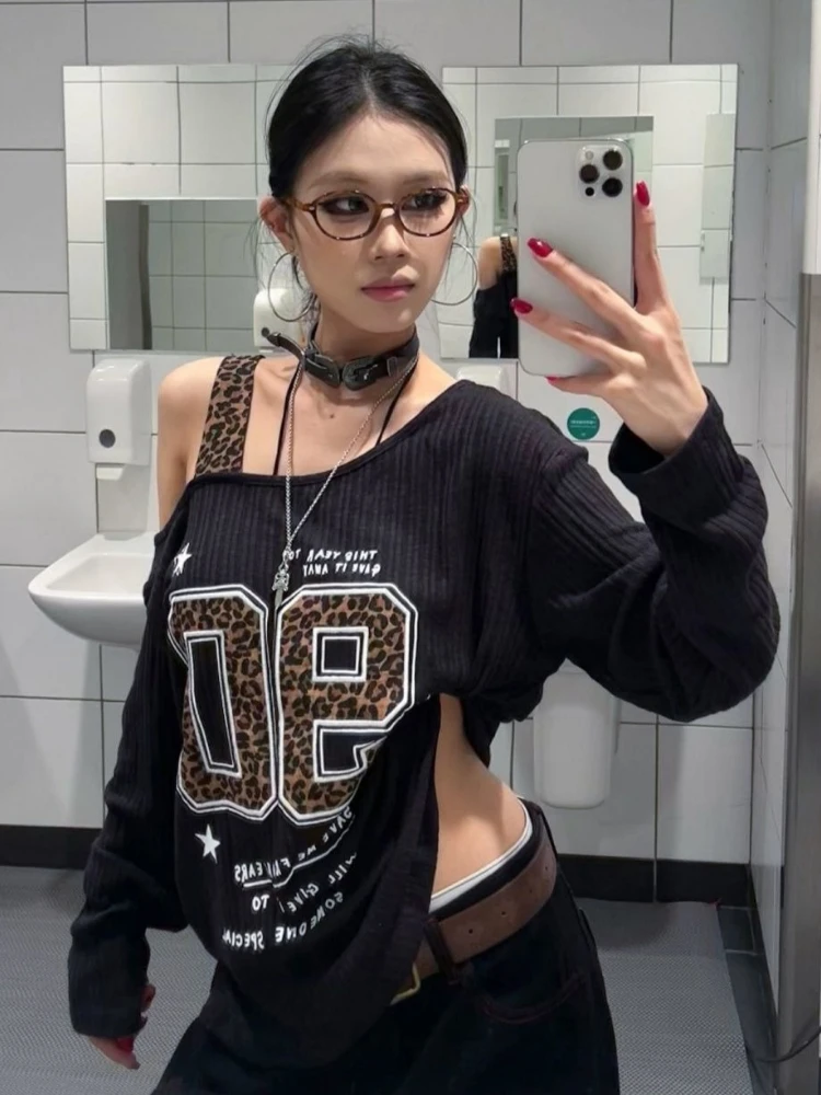 Y2K Patchwork Leopard Print T- - огляд і ціна Embroidery