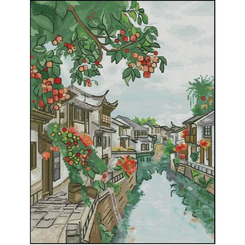 [[CC904-Water Town Jiangnan] D - огляд і ціна Cross Stitch Stamped Kits Beginners