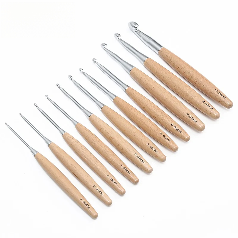 1/11pcs Wooden Handle Crochet  - огляд і ціна Wooden Crochet Hooks Ergonomic Handle