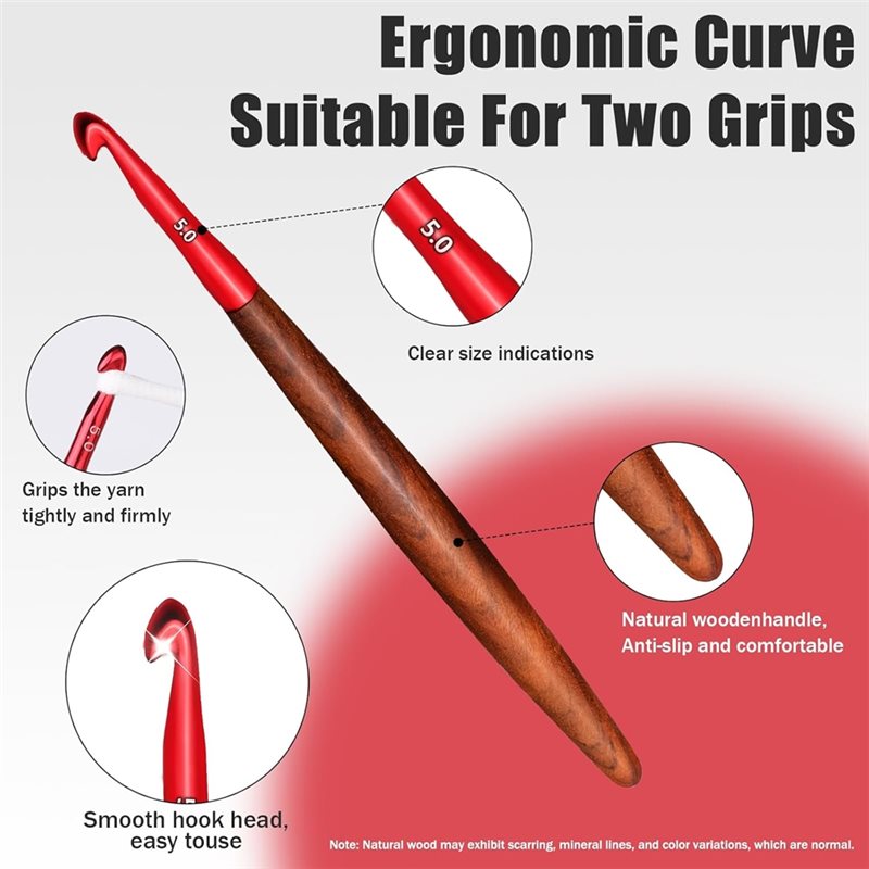 【LAST CHANCE】Ergonomic Crochet - огляд і ціна Wooden Crochet Hooks Ergonomic Handle